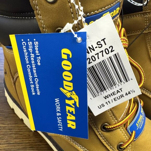 NWT Goodyear Men's Penn Steel Toe Work Boots, Wheat, US 11 - Picture 7 of 7